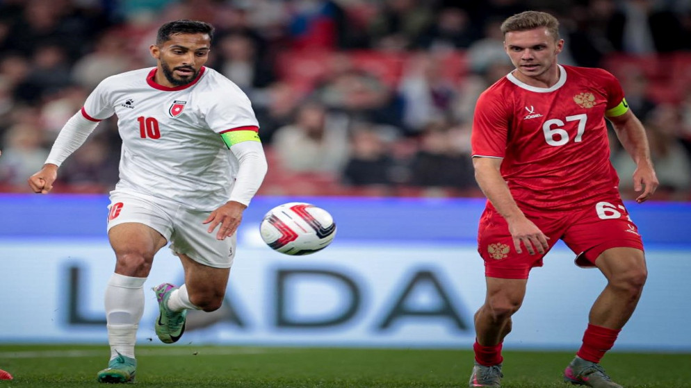 جانب من مباراة المنتخب الوطني لكرة القدم أمام نظيره الروسي. (الاتحاد الأردني لكرة القدم)