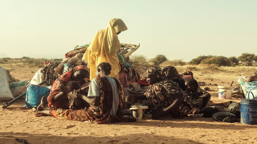 نازحون سودانيون فروا من مخيم زمزم بعد اقتحام قوات الدعم السريع. 14 شباط 2025. ( أ ف ب)