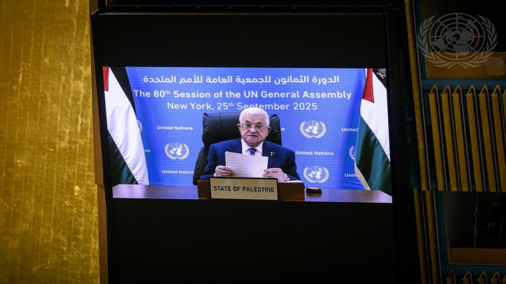 الرئيس الفلسطيني، محمود عباس خلال خطاب ألقاه في الدورة الثمانين للجمعية العامة للأمم المتحدة، "عبر الفيديو".