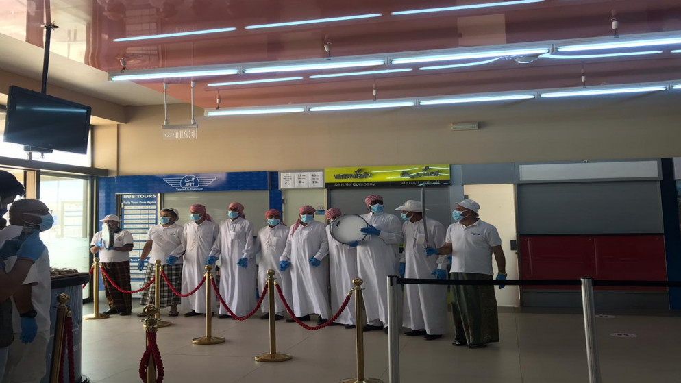 استقبال في مطار الملك حسين الدولي في مدينة العقبة رحلات طيران داخلي.18/6/2020.العقبة.(المملكة)