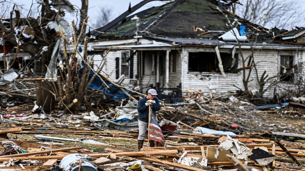 حطام منزل مدمر في داوسون سبرينغز في كنتاكي بعد أعاصير ضربت المنطقة، 14 كانون الأول/ديسمبر 2021. (أ ف ب)