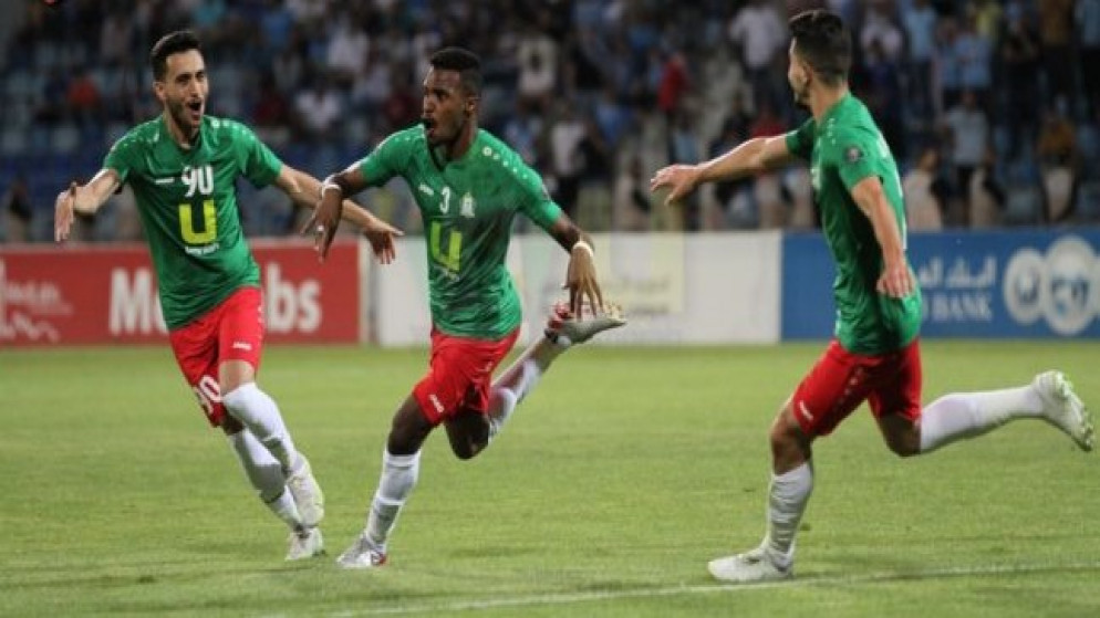 احتفال اللاعب عبدالله نصيب "ديارا" بهدف في مرمى الفيصلي عندما كان لاعبا في الوحدات. (نادي الوحدات)