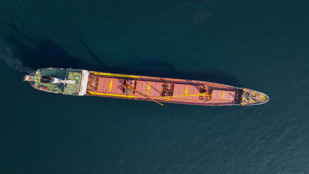 سفينة محملة بالحبوب تنتظر عبور جسر البوسفور في اسطنبول. (رويترز)