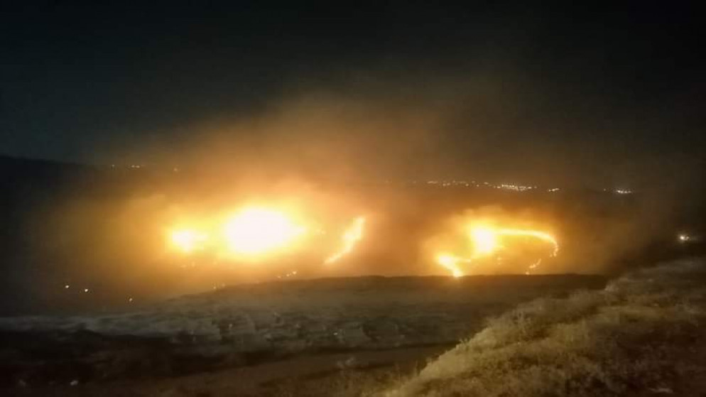صور لحريق في بلدة جديتا بإربد. (رامي الخصاونة/المملكة)