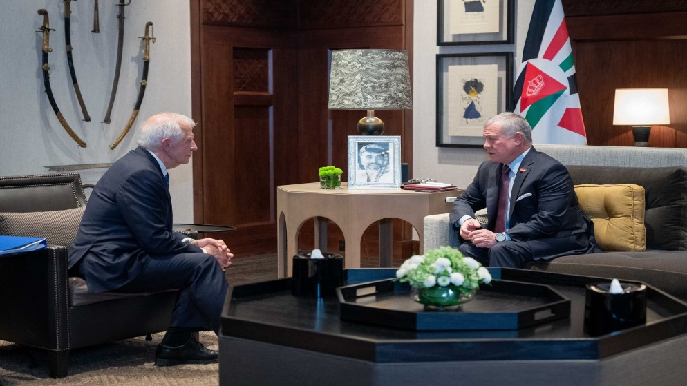 جلالة الملك عبدالله الثاني خلال لقائه الممثل الأعلى للاتحاد الأوروبي للشؤون الخارجية والسياسة الأمنية، نائب رئيسة المفوضية الأوروبية، جوزيب بوريل