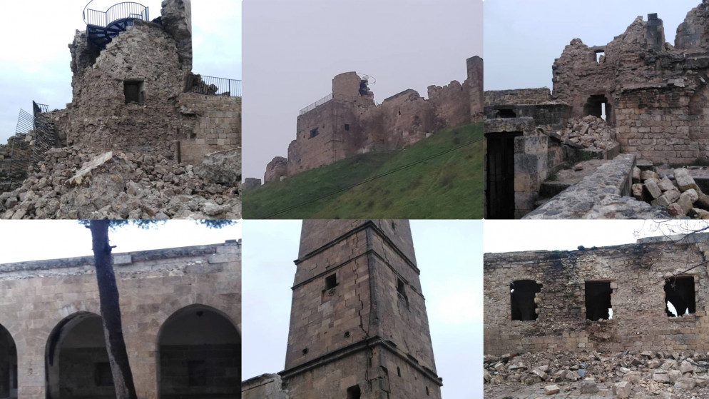 صور لأضرار طالت مواقع أثرية في حلب جراء الزلزال. (المديرية العامة للآثار والمتاحف في سوريا)