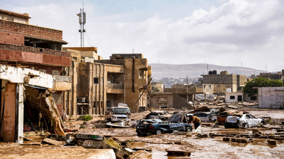 دمار وحطام في ليبيا من جراء السيول. (أ ف ب)